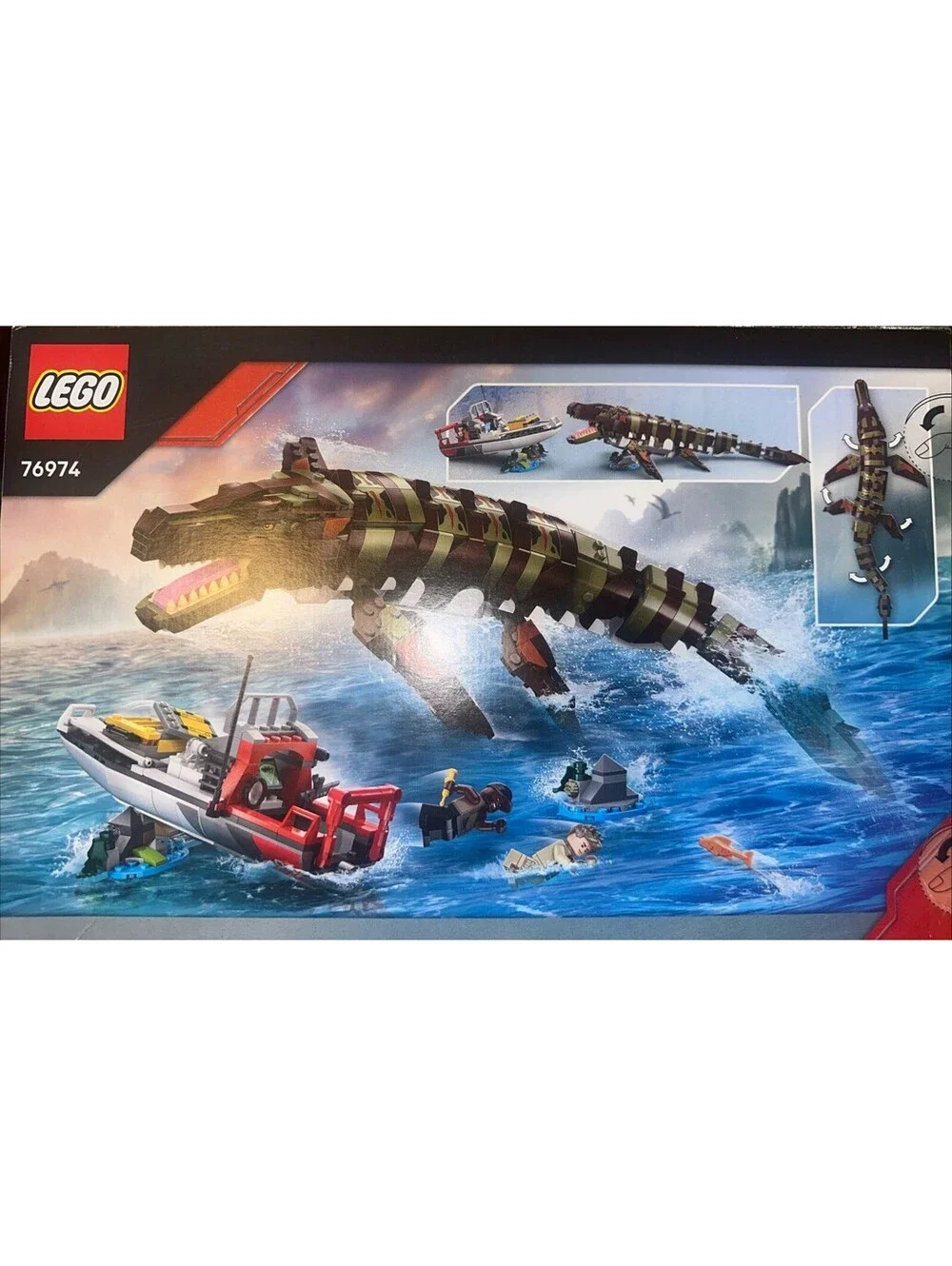 LEGO Jurassic World Mosasaurus Boat Mission Dinosaur #76974 858pcs Tape on Box